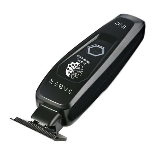 StyleCraft Saber Trimmer schwarz, schräg von oben mit Ein-/Aus-Taste und Schneidsatz